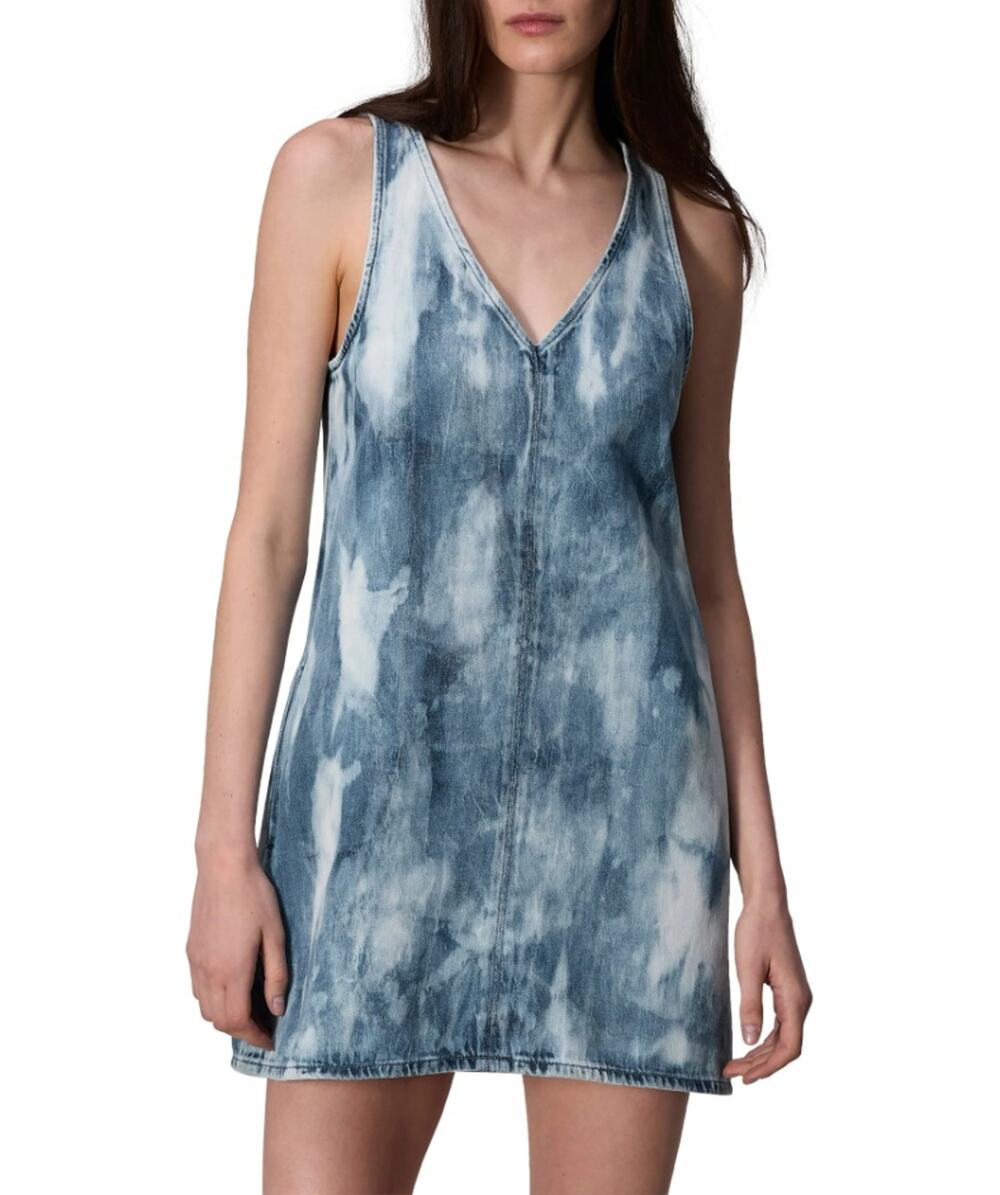 Rag & Bone Women Indigo Watercolor Cotton Denim Naia V-neck Mini Dress Size M